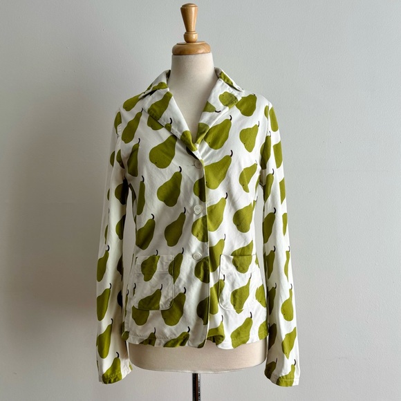 MARIMEKKO Päärnyä Pear Print Cotton Twill Jacket Mika Piirainen 40 / 12 - Picture 1 of 12